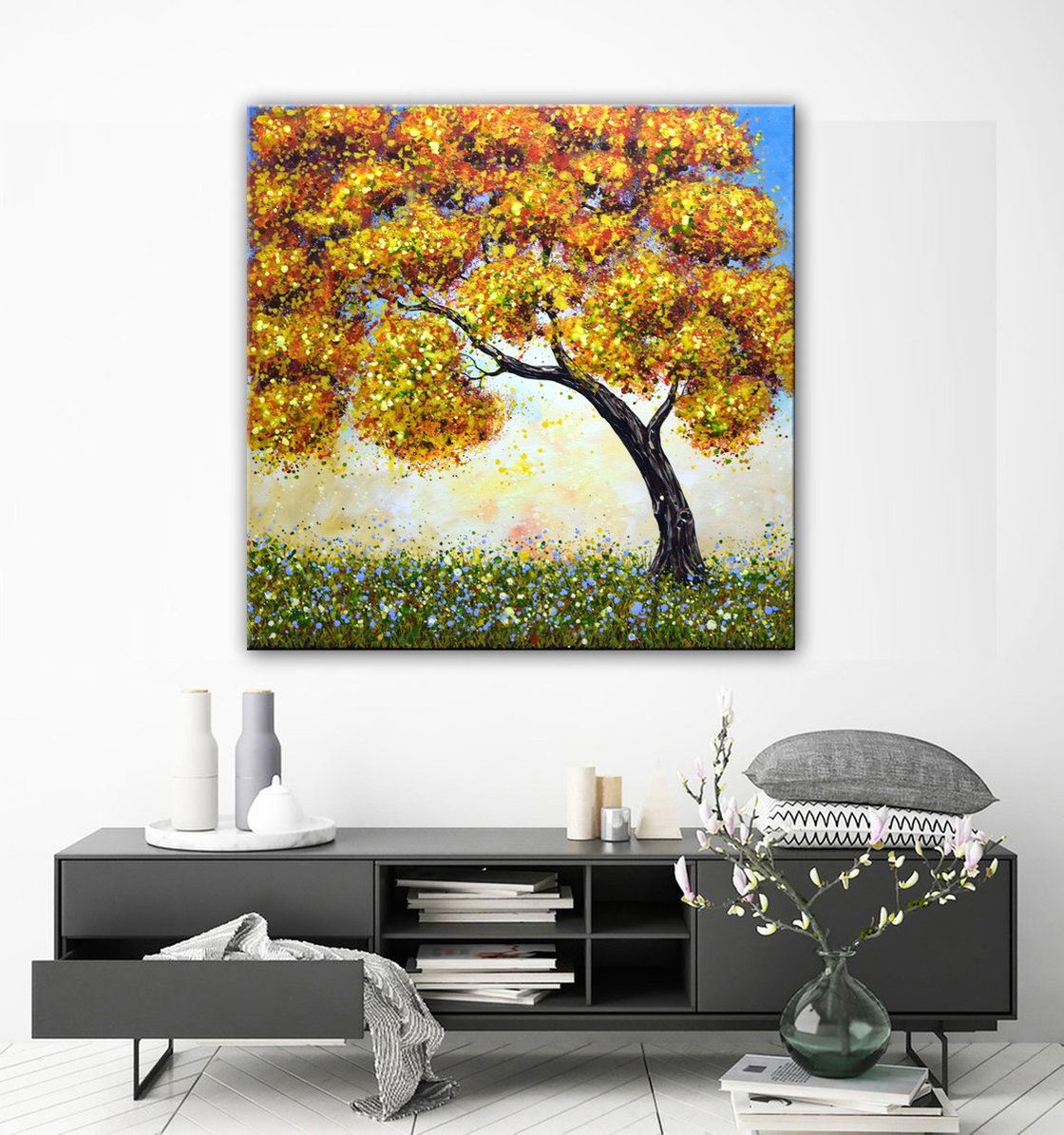 Fall Trees Landscape 16x20 Canvas Panel Acrylic Painting 