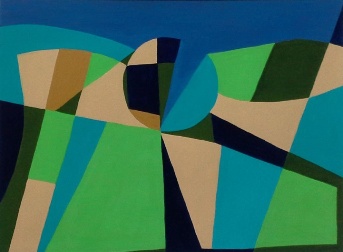 Geometric Landscape Painting By Paul Heron, 21 X 17", The Way, Original Artwork