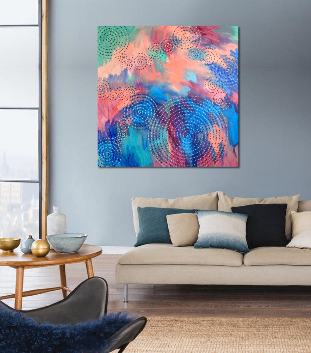 Abstract Acrylic Painting By Marina Krylova, 39 X 39", Impromptu #11, Original Artwork