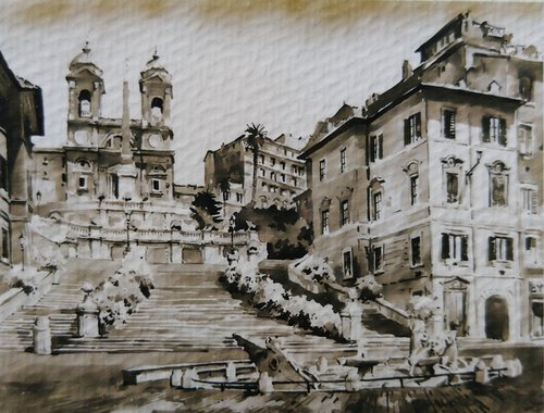 Rome miniature #2. Original watercolour and ink painting by Yury Klyan