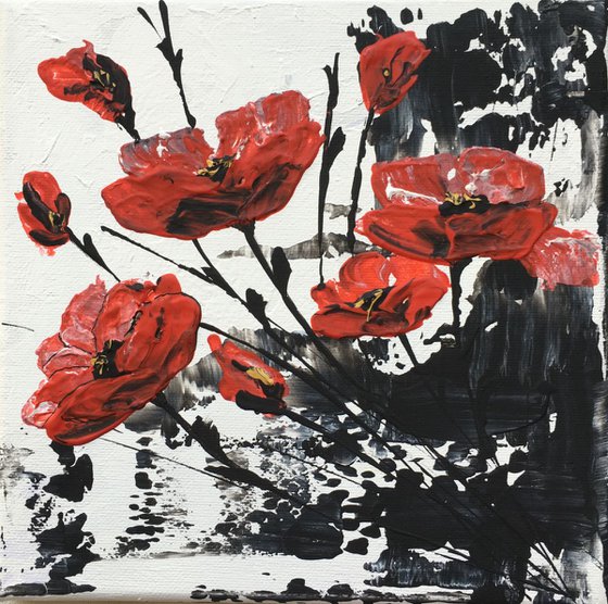 Red Poppies Black on White