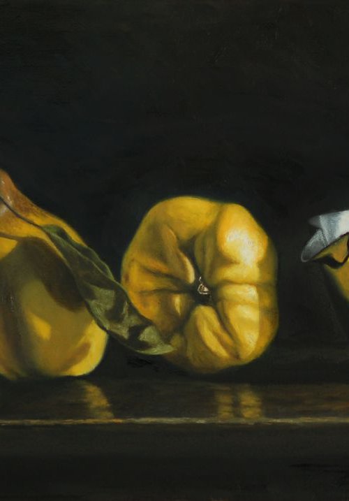 Quinces, Silver Bowl and Oak Table by Andrew McNeile Jones