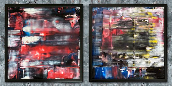 "Come Home To Me" - Original PMS Abstract Diptych Acrylic Paintings On Plexiglass, Framed - 52" x 26"