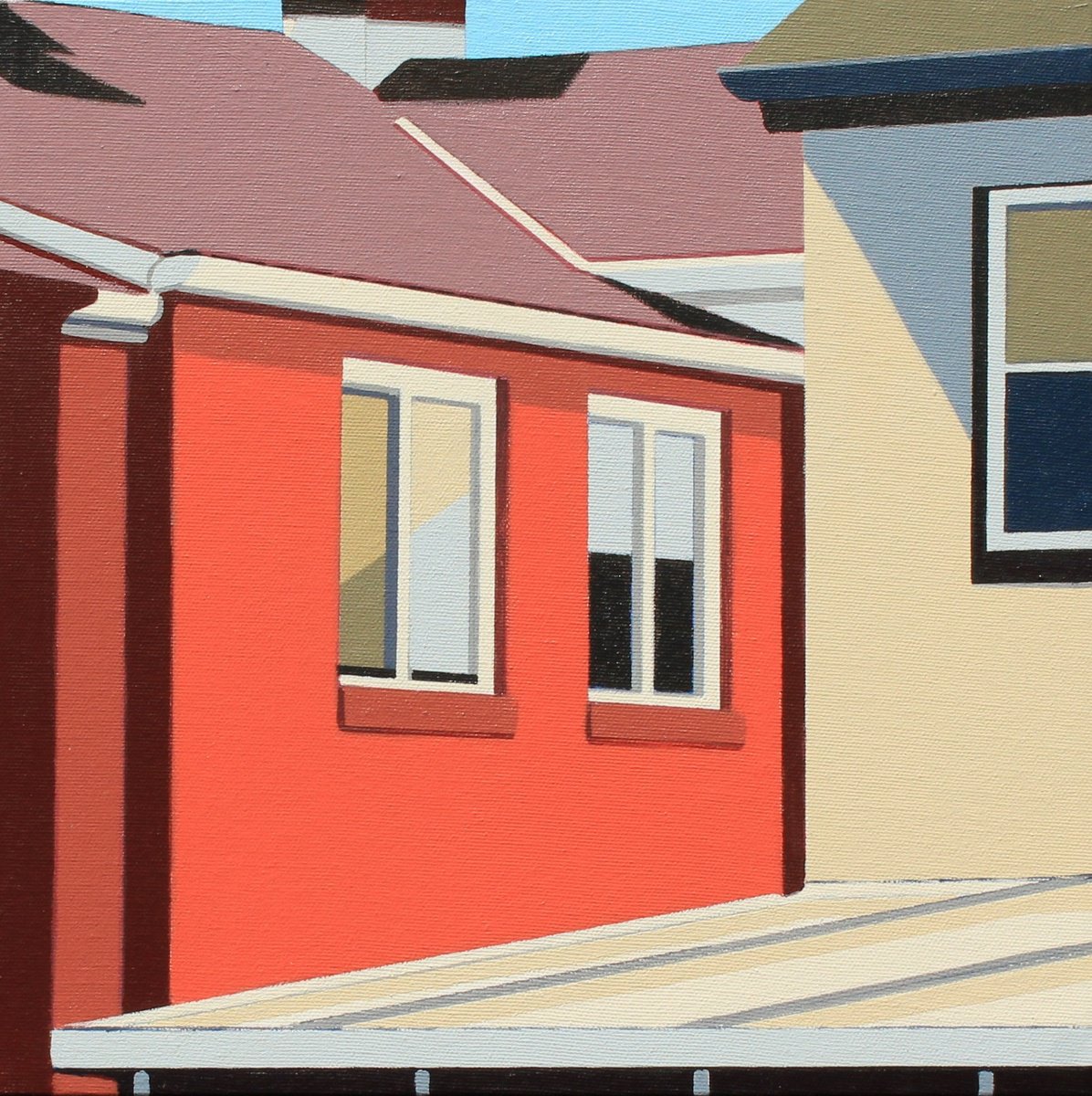 Geometric Cityscapes Acrylic Painting By Gordon Leverton, 13 X 13, Squared Up, Original Artwork