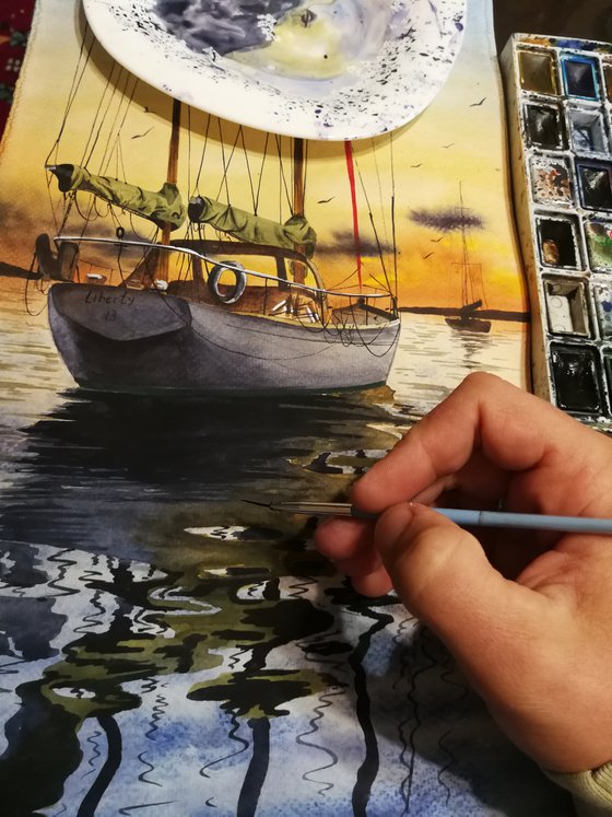 "Boat" 2021 Watercolor 25x70
