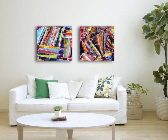 "Thick As Thieves" - FREE USA SHIPPING - Original Large PMS Abstract Diptych Oil Paintings On Canvas - 40" x 20"