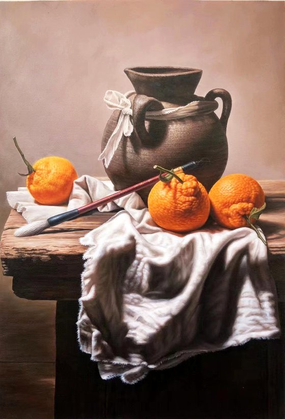 Still life:Oranges on the wooden table