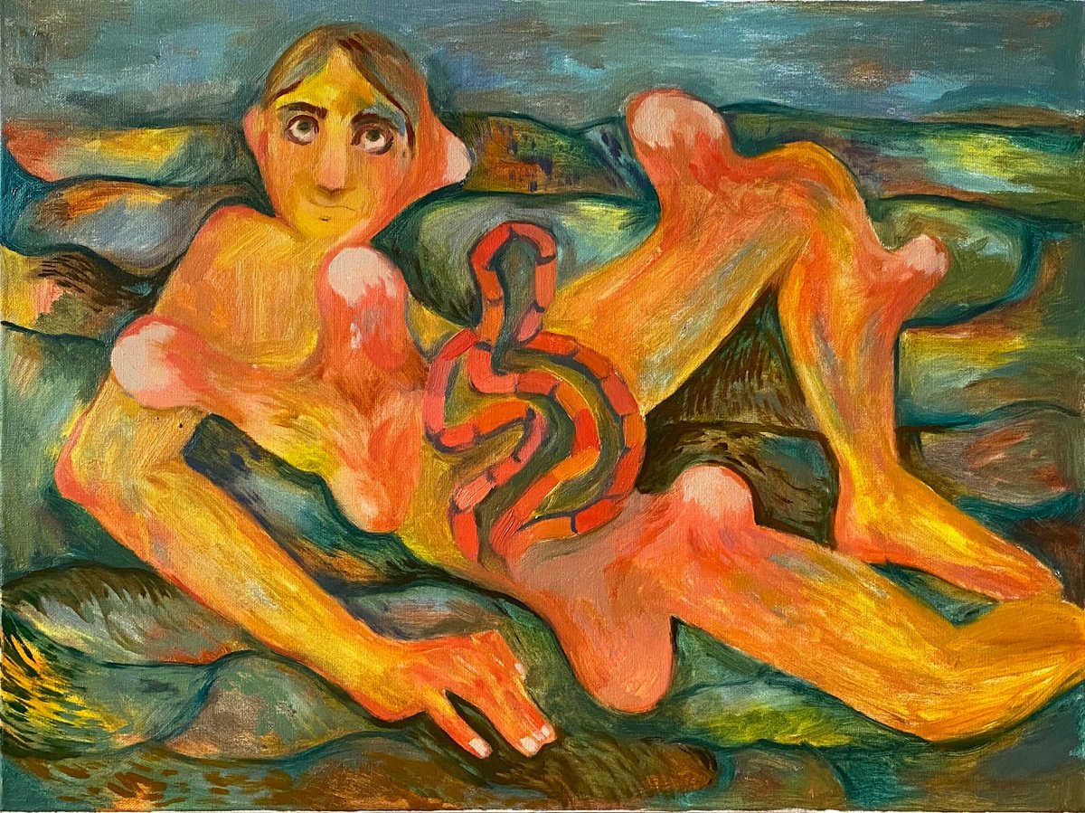 Surrealistic Portrait Oil Painting By Liubov Ro, 24 X 18", Before I Go To Sleep, Original Artwork