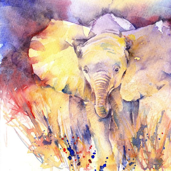 Baby elephant, original watercolour painting