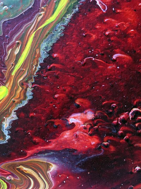 "Hell Broke Loose" - FREE USA SHIPPING - Original Abstract PMS Fluid Acrylic Painting, Framed - 22 x 18 inches