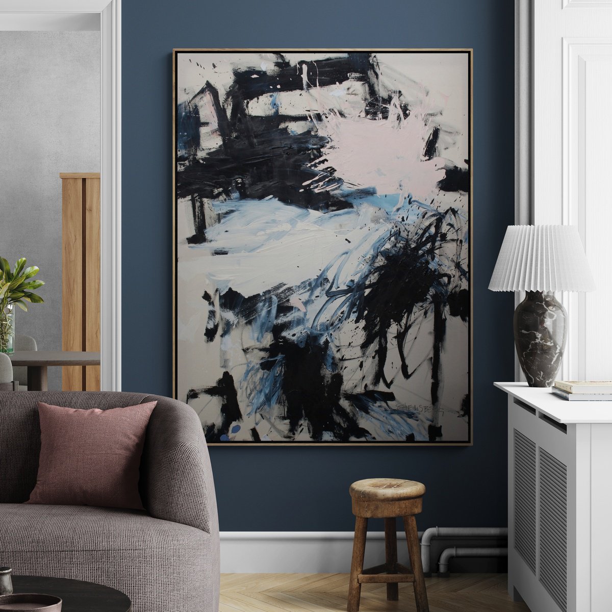 Expressive Abstract Acrylic Painting By Daniela Schweinsberg, 47 X 63, Frozen Waters, Original Artwork