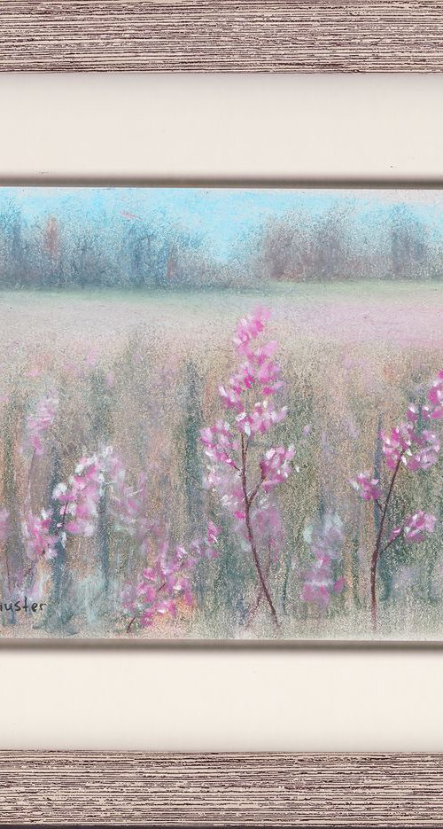 Wildflowers. Framed small pastel painting on gray paper. by Yulia Schuster