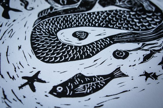 Sleeping Siren Linocut Print