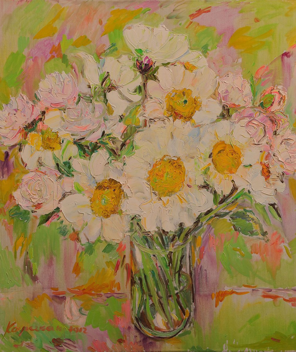 SPRING BOUQUET - Oil Painting - Still Life with Flowers - Peony - Medium Size - Gift 97x77 by Karakhan