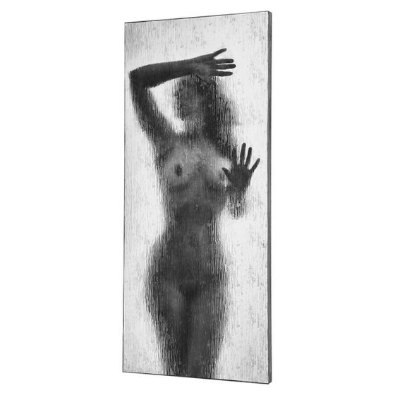 "Vanity" (80x35x2.5 cm) - Unique figurative artwork on wood (abstract, figurative, gold, original, resin, beeswax, painting)