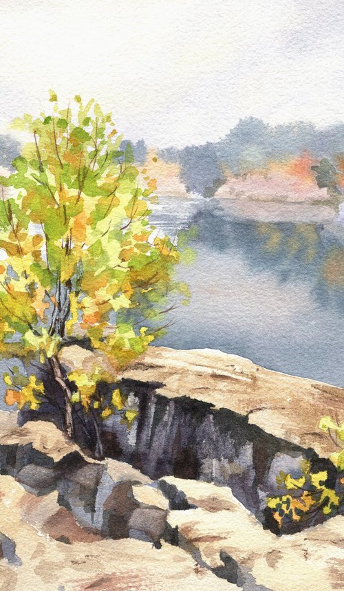 Ukrainian watercolour. Korostyshiv canyon. Autumn by Nina Zakharova