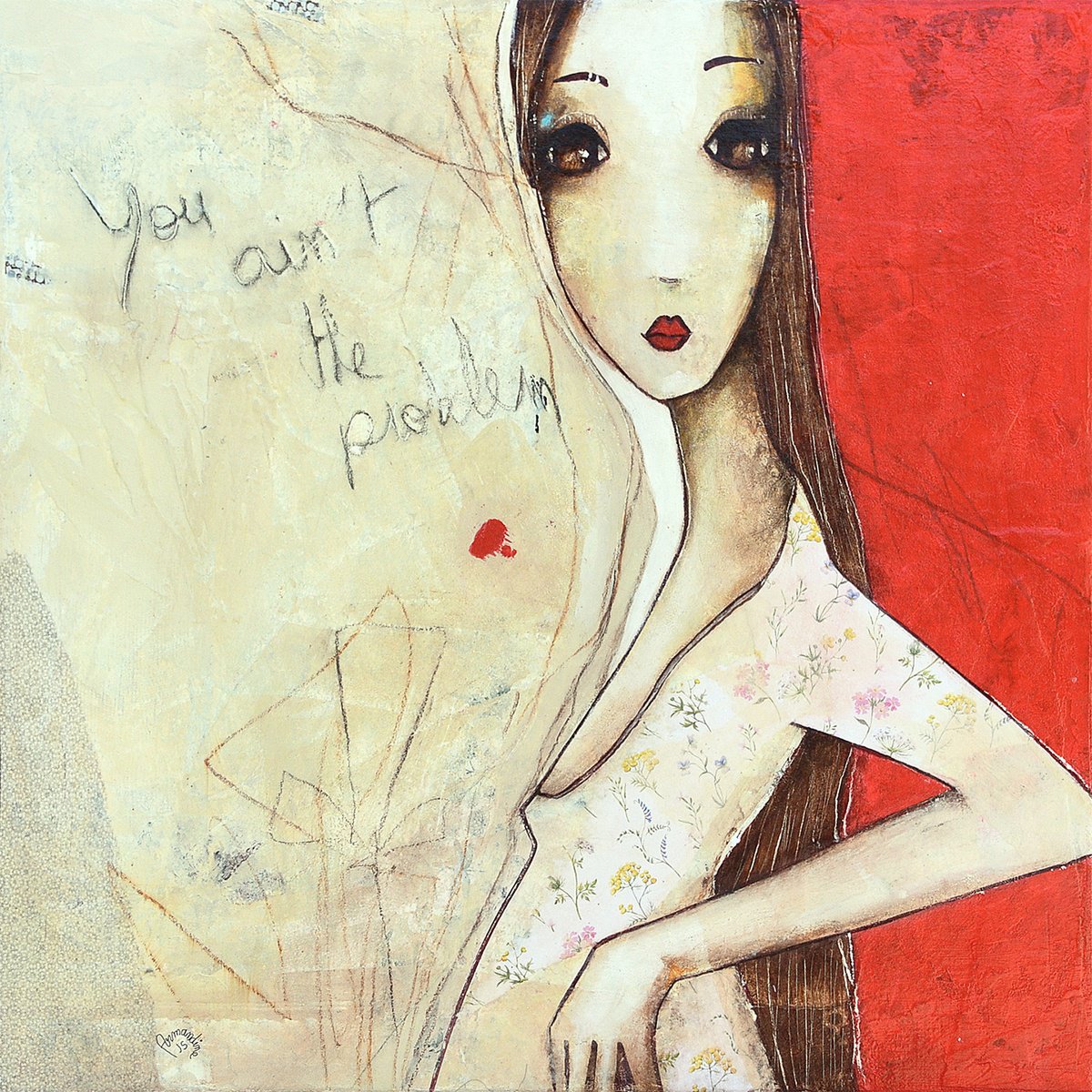 Illustrative Portrait Acrylic Painting By Armandine Js, 16 X 16, You Ain