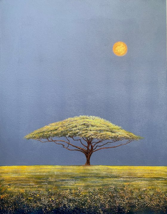 'Acacia Tree in a Surreal Landscape II" Large Oil Painting on Canvas