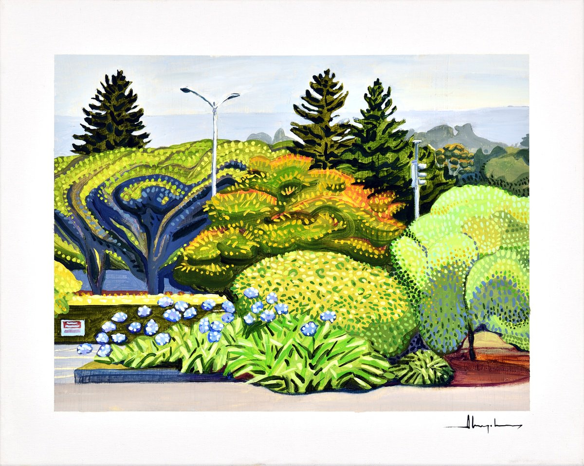 Impressionistic Landscape Acrylic Painting By Alex Nizovsky, 20 X 16, Sausalito Fedex Parking Lot, Original Artwork