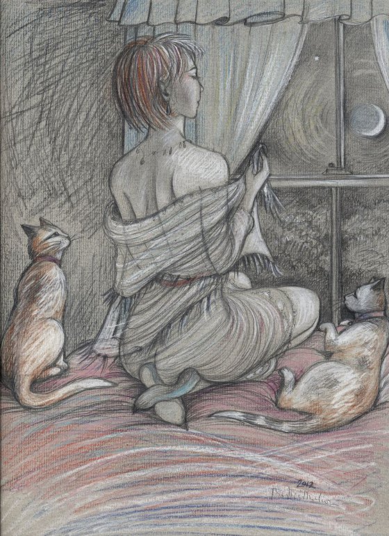 Cat - Feline fantasy - Moon Gazing