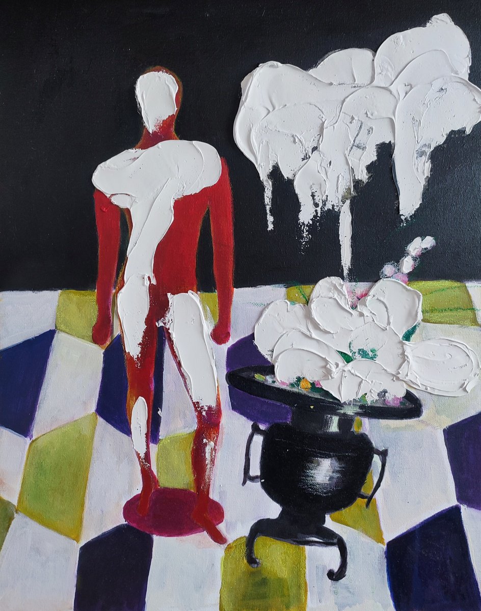 Surrealistic Abstract Painting By Kira K. Sadian, 16 X 20", Manequi.refran, Original Artwork