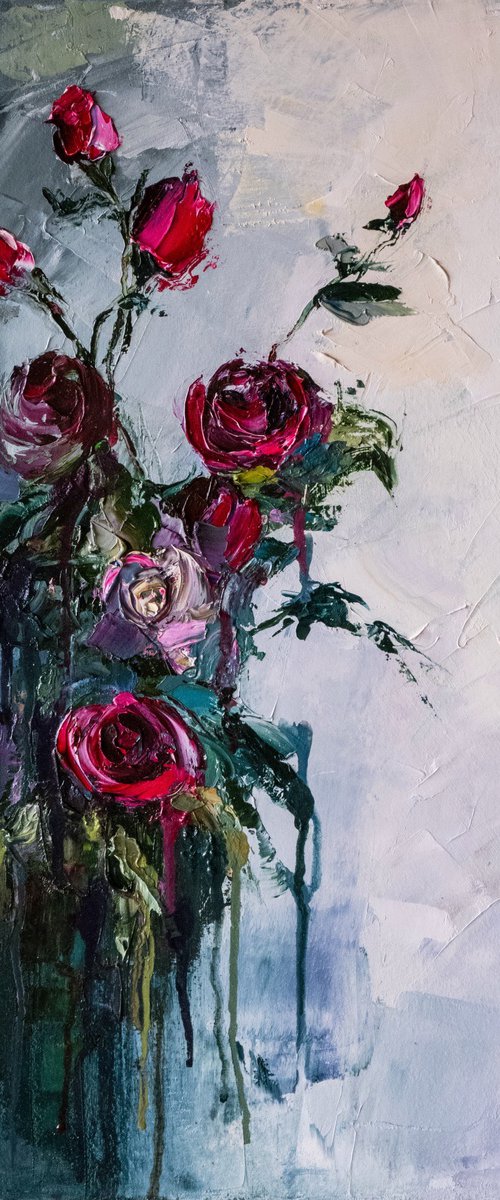 Red Rose Palette Knife Art by Mily Art