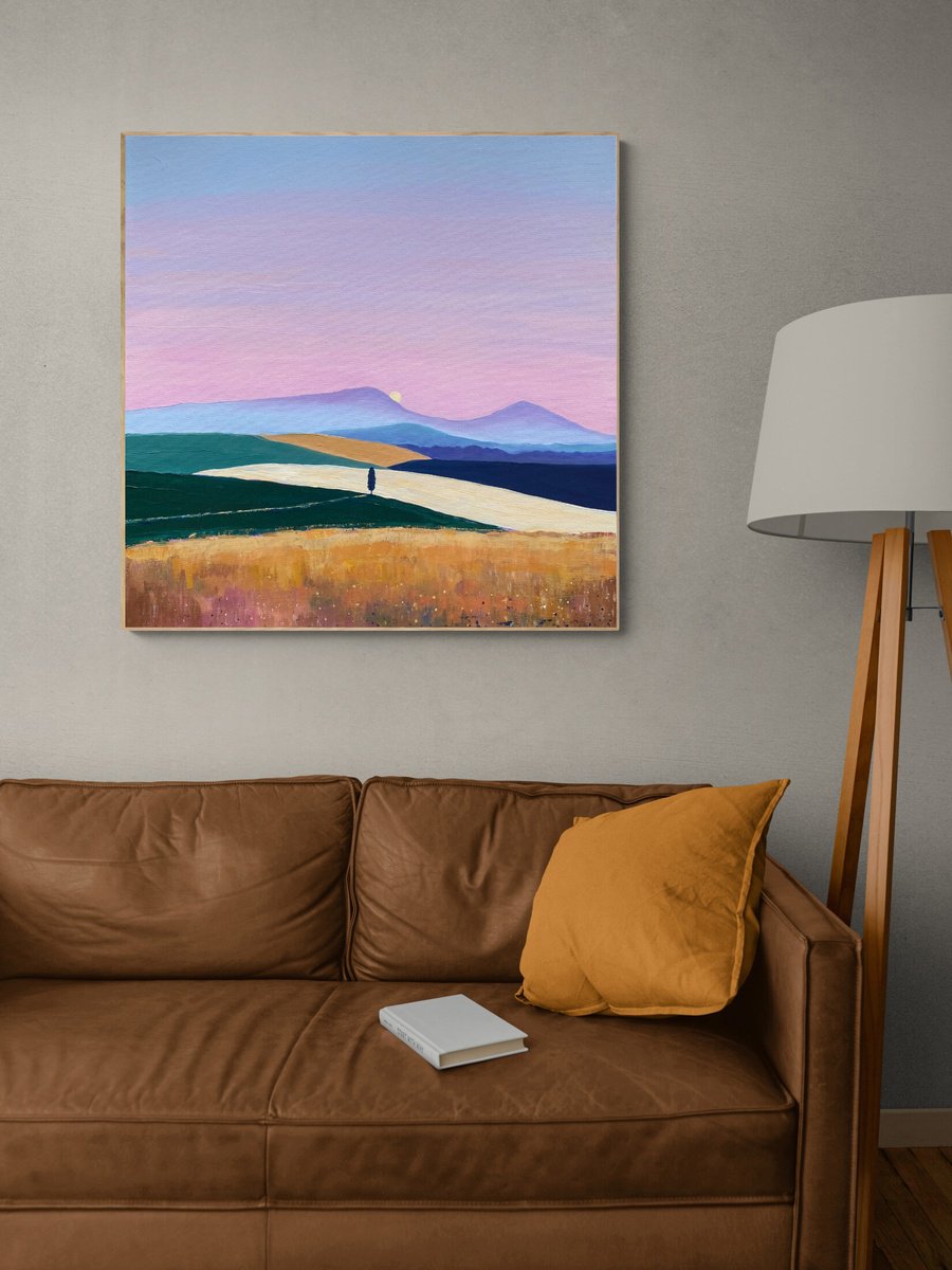 Organic Landscape Oil Painting By Olga Gamy, 20 X 20", "The Walk", Original Artwork