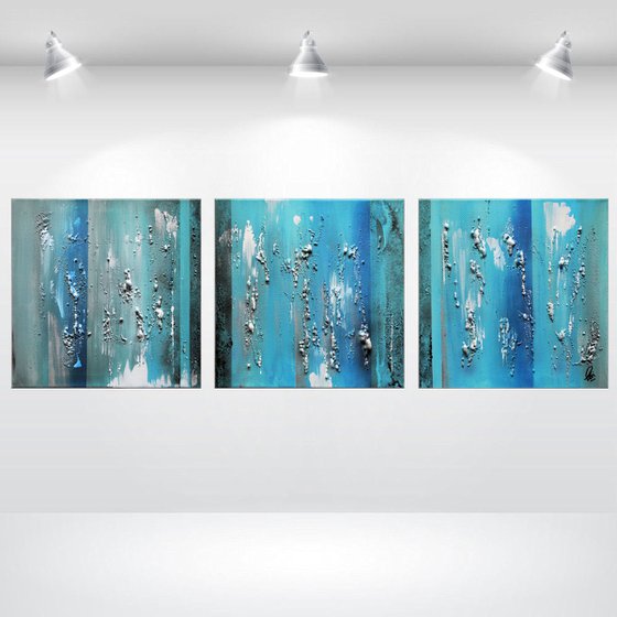 Gateway  - abstract acrylic painting canvas wall art blue white silver modern art