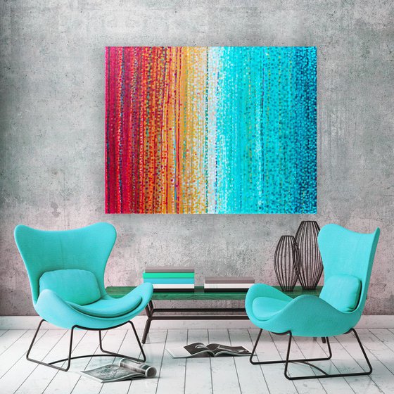 In The Sun - Orange & Teal Abstract Impressionist Painting by Louise Mead