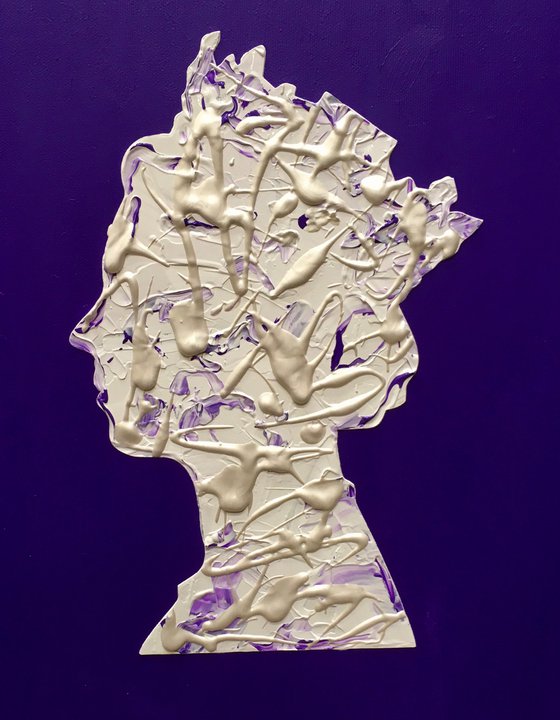 Queen #75 on dark purple, white and silver PAINTING INSPIRED BY QUEEN ELIZABETH PORTRAIT