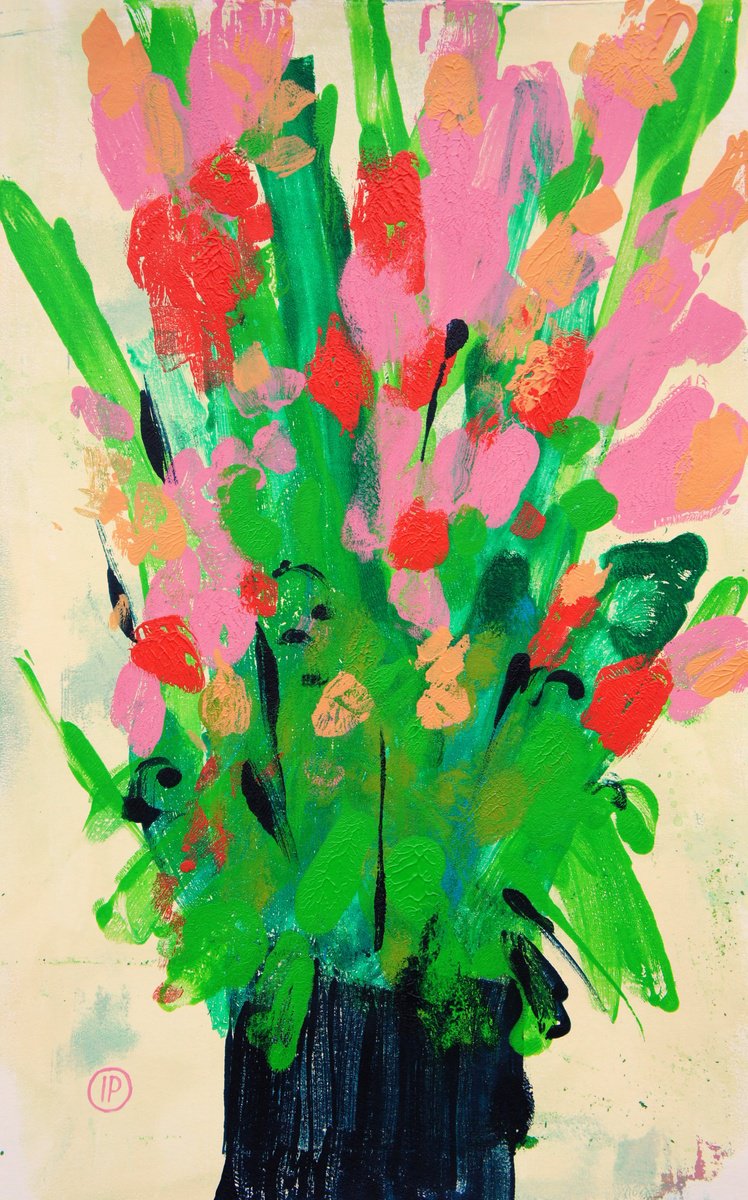 Impressionistic Botanical Acrylic Painting By Irina Plaksina, 8 X 13, Afternoon In Texas, Original Artwork