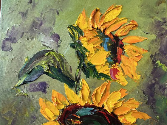 Sunflower impasto art