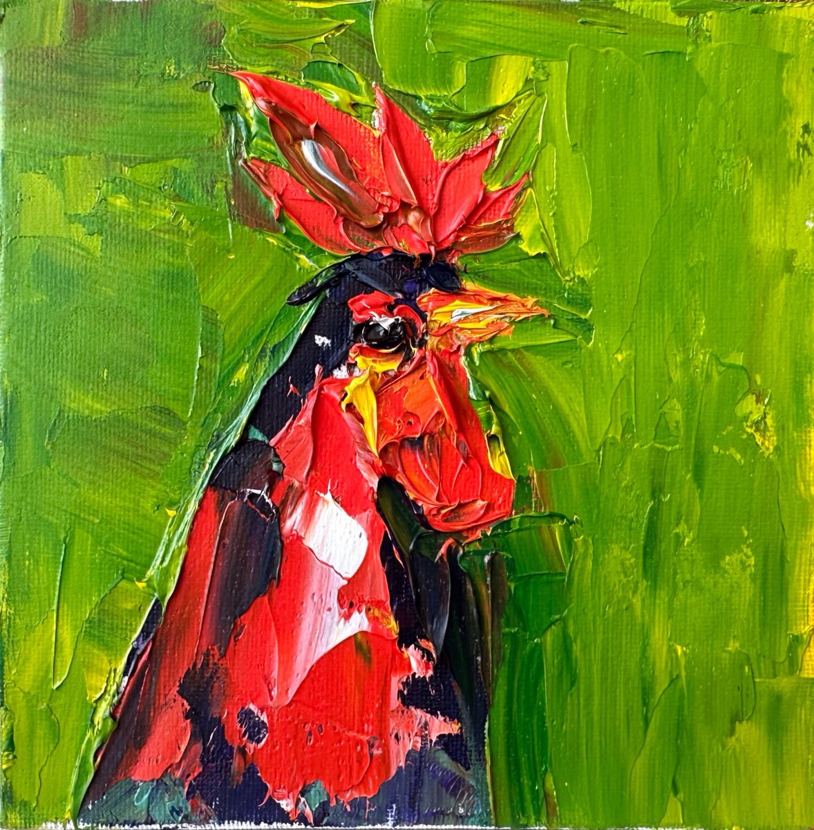 Domestic Rooster By Oksana Fedorova, 6 X 6, Artwork For Sale On Artfinder