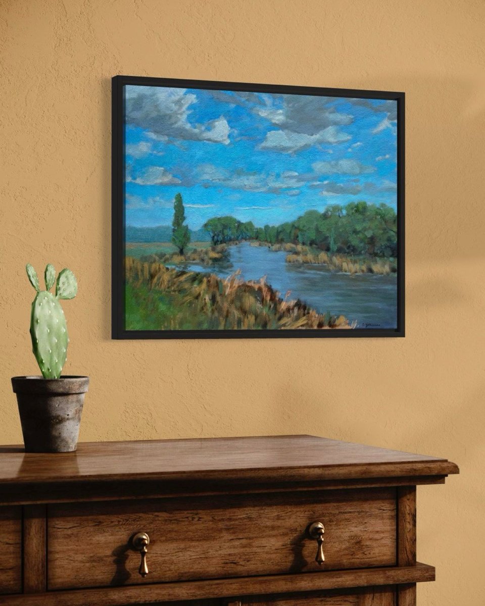 Impressionistic Landscape Oil Painting By Bohdan Vykhrenko, 20 X 16, Calm Lake, Original Artwork