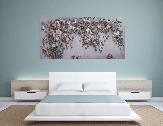 Rose garden * 200x100 cm * Sculpture painting * Plaster * 2018 Painting by Evgenia Ermilova