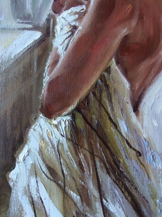 " FRESH MORNING COFFEE  " - 40x60cm original oil painting on canvas, gift, palette kniffe