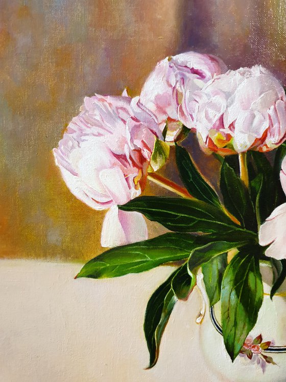 "Evening peonies." still life peony old vase summer  liGHt original painting  GIFT (2020)