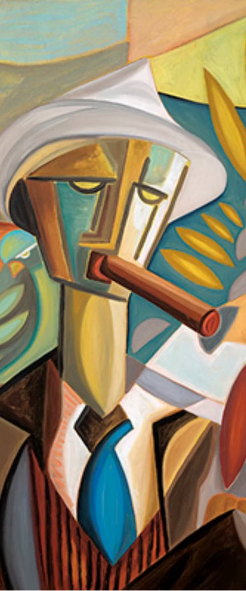 Cubist Man with Cigar Contemplating Life by Dania Sierra