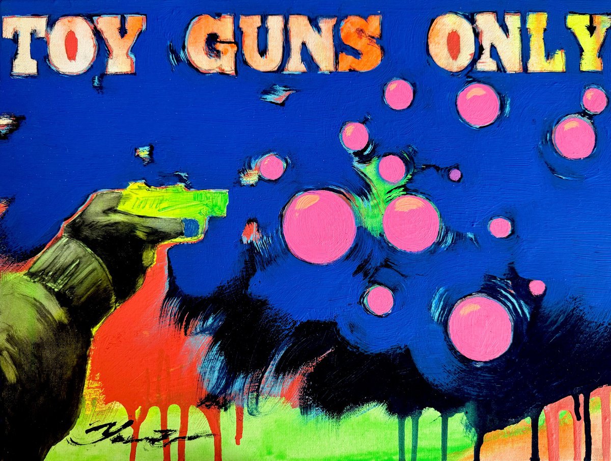 Urban And Pop Acrylic Painting , Toy Guns Only 2 By Yaroslav Yasenev, 16 X 12, Artwork For Sale On Artfinder