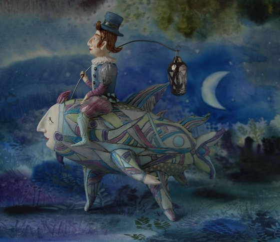 Deep sea ride with latimeria. Sculpture by Elya Yalonetski, 2018