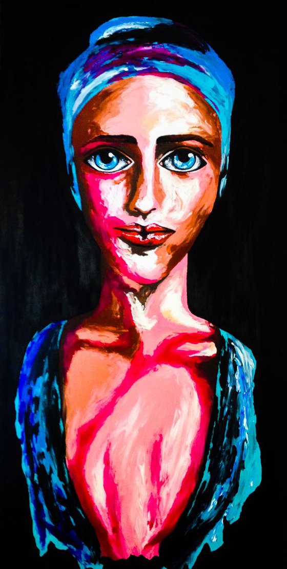 DEEP IN HER BLUE EYES(fingerpainting)35x70cm