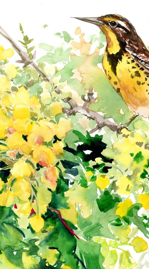 Meadowlark and Flowers by Suren Nersisyan