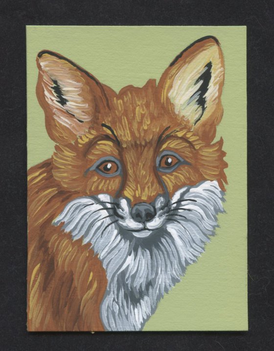 ACEO ATC Original Miniature Painting Red Fox Wildlife Art-Carla Smale