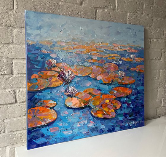 "Lilies on the lake". Water. Lake. Original oil painting.