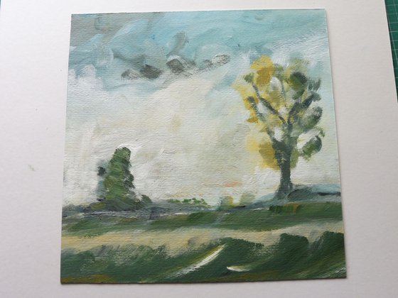 SUMMER TREES FIELDS WORCESTERSHIRE LANDSCAPE. Impressionistic Original Landscape Oil Painting.