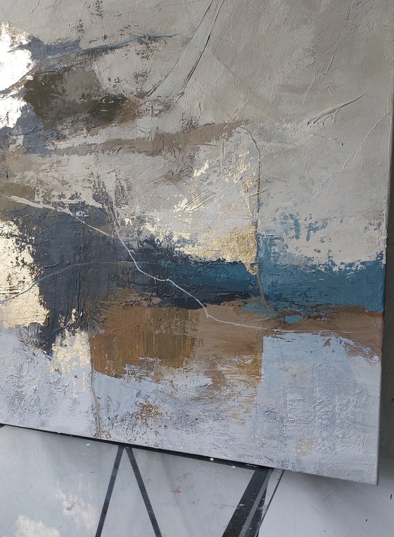 "Flight 2" Beige brown gold abstract art