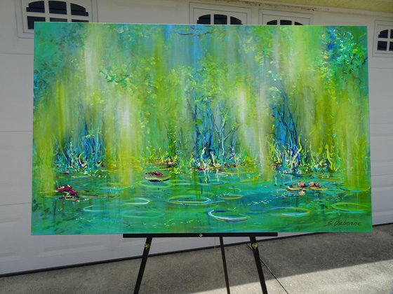 WATER LILY POND. Large Floral Painting, Modern Impressionism