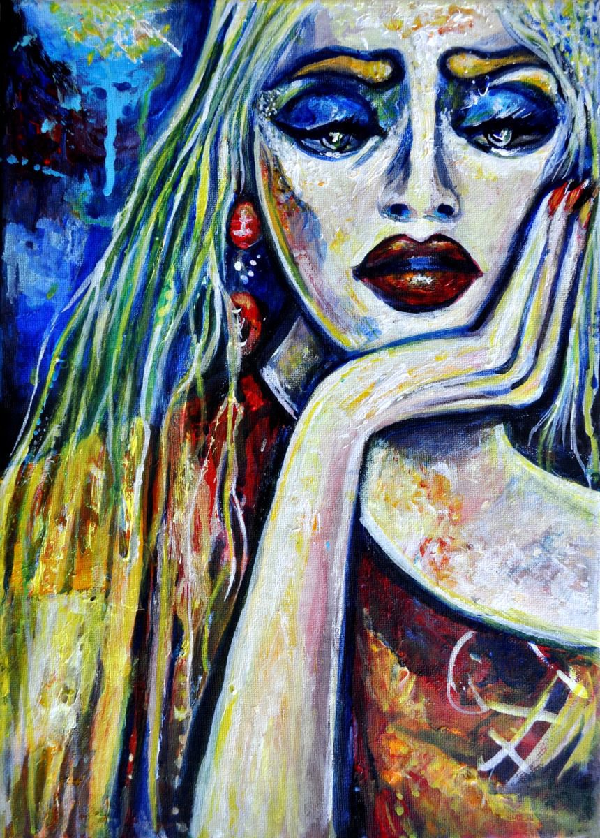 Woman in Red Kimono Acrylic painting by Alex Solodov Artfinder