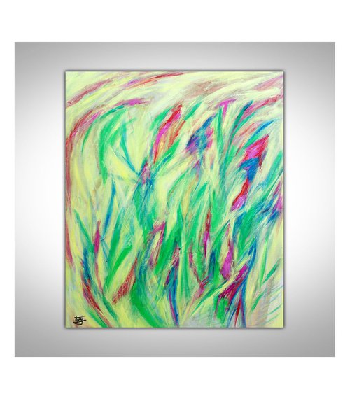 Contemporary Art, Original Modern Art, Flowers Abstract Painting, Wall Art Painting,  Landscape Painting, Art Sale, Green Abstract Painting by Tamy Moldavsky Azarov