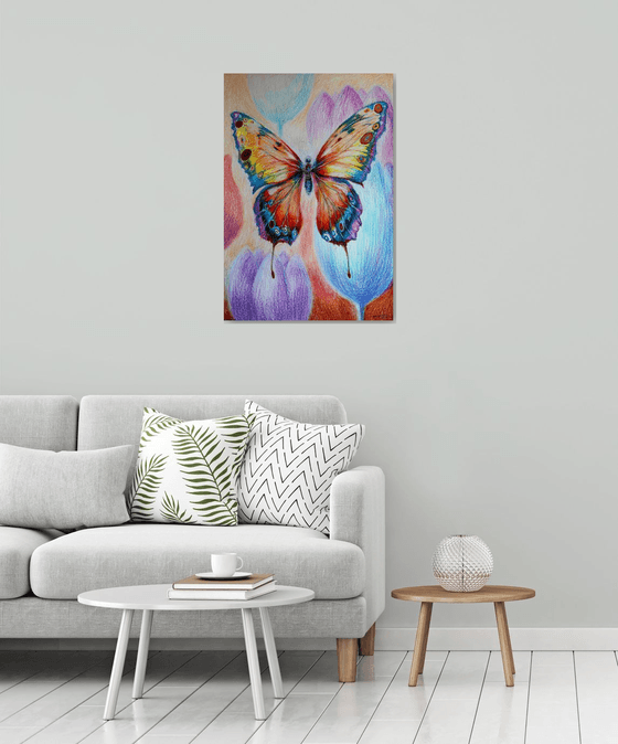 Vibrant Flight, Paper, Oil Pastel, 86x59 cm